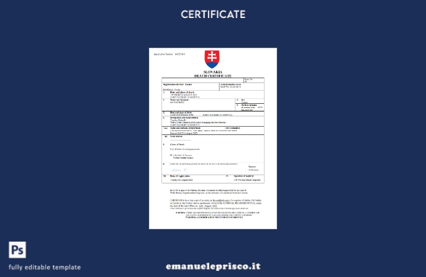 certificato di morte della Slovacchia in stile verificato modello Word e PDF